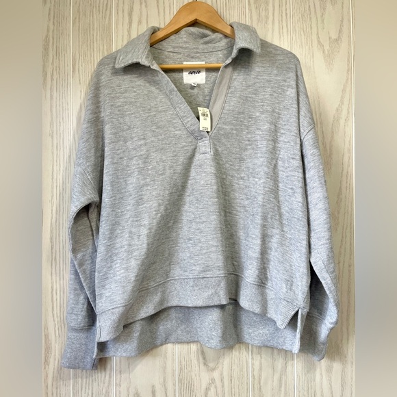Aerie Endless Summer Polo Sweatshirt Gray Size M NWT - Picture 4 of 4